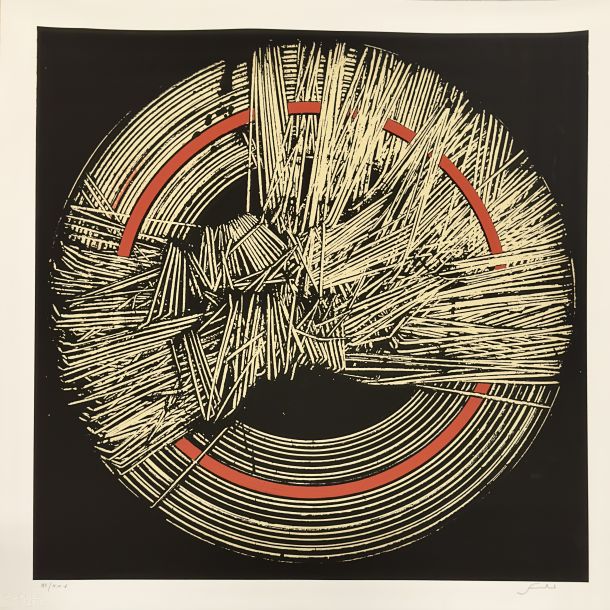 Emilio Scanavino “TRATTENUTO “ Serigrafia a colori  Cm 65x55 firmata e numerata III/XXV in basso a matita Timbro a secco Graphis Arte Livorno in basso a sinistra