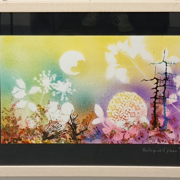 Quadro di Giovanni Roccatagliata “ Pilli “ “Anche qua c’è il pizzo” anni 2000 China colorata su Cartoncino monolucido Cm 76 x 57