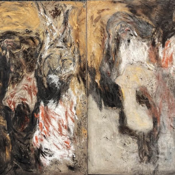 Renato Boi 1966 Dittico “presenze materiche incombenti” e “come forme nella cenere” del periodo “cenere di legno” 1989