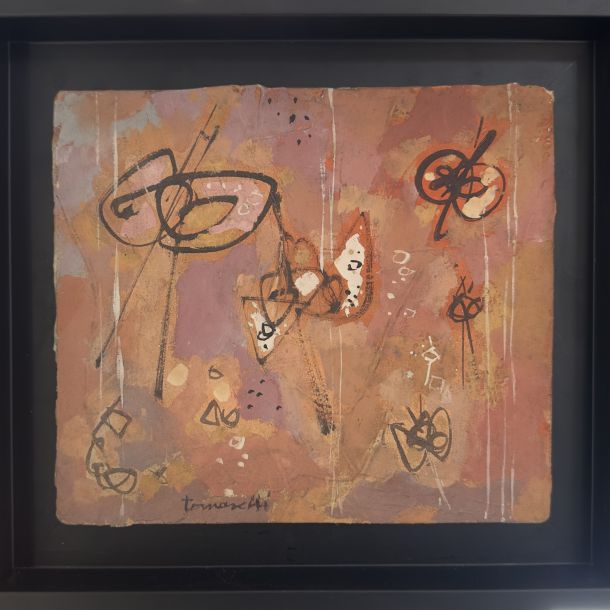 Walter Tomaselli (1928 - 1996) Senza titolo 1960/70 Olio su masonite cm 20 x 19 Firma al fronte