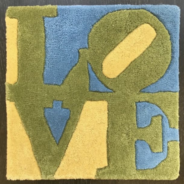 ROBERT INDIANA (1928-2018) Spring Love, 2006 multiplo in lana cotta lavorata a mano esemplare 568/oo cm 40x40 firma e tiratura al retro  Exclusive edition for Gallerie-F 2006  etichetta al retro