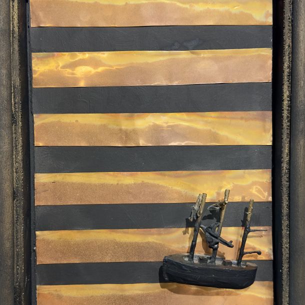 Piergiorgio Colombara “Tempesta” 2016 Legno, Rame e tecnica mista su tavola Cm 26 x 34 x 5 Titolo, anno e firma al retro