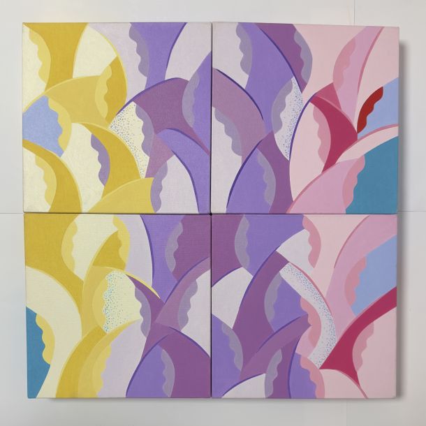 Bruno Gorgone “Partitura Giardino Musicale” 2022 4 tele assemblate cm 20x20 - cm 40x40 Titolo, firma e anno al retro